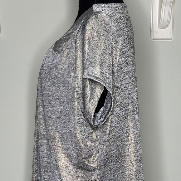 Worthington Women's Blouse 1X Stretch Smock Scoop Neck Metallic Gray RN 93677 - Picture 2 of 9